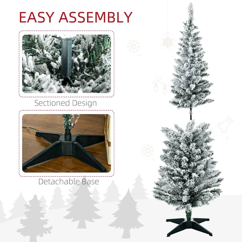 HOMCOM 5' Tall Pre-Lit Slim Noble Fir Artificial Christmas Tree with Realistic Branches, 110 Warm White LED Lights and 294 Tips