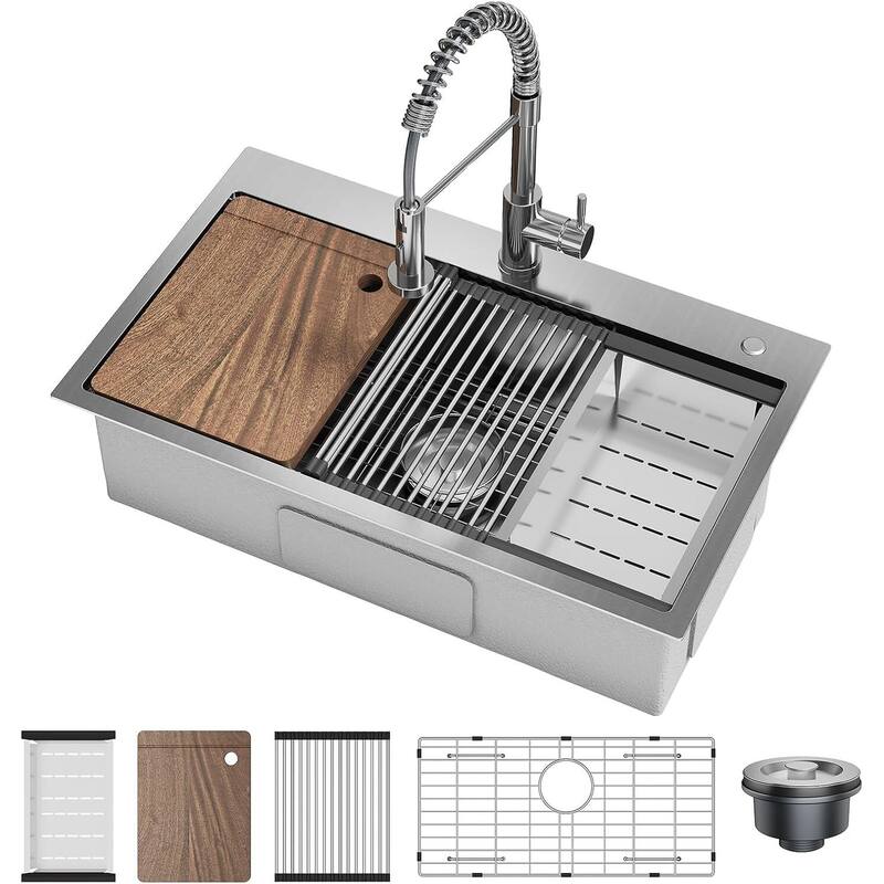 30"X18"X9" Undermount Kitchen Drop In Sink for Easy Installation - Silver