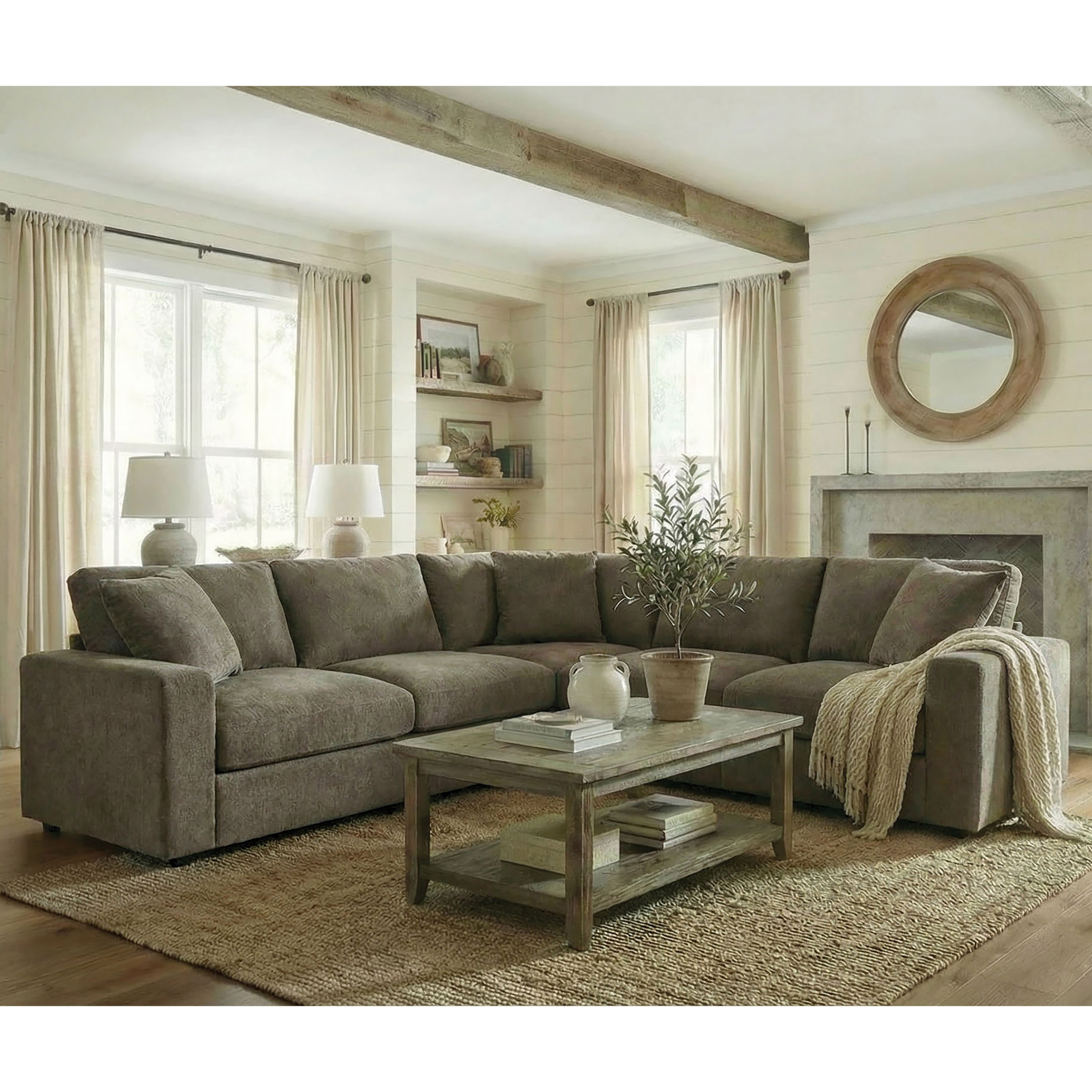 Furniture of America Heliv Modern Fabric Sectional with Accent Pillows