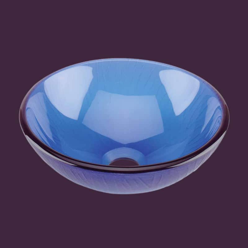 Blue Tempered Glass Round Countertop Bathroom Vessel Sink with Sink Drain Renovators Supply