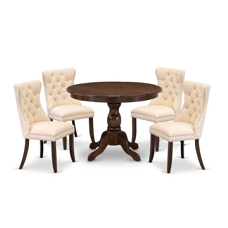 Modern 5 Piece Dinette Set - Round Kitchen Table with 4 Dining Chairs - Walnut Finish