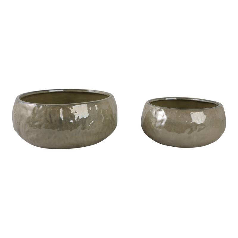Stoneware Planters Modern Rounded Design and Texture Detail (Set of 2) - 12" x 12" x 5"