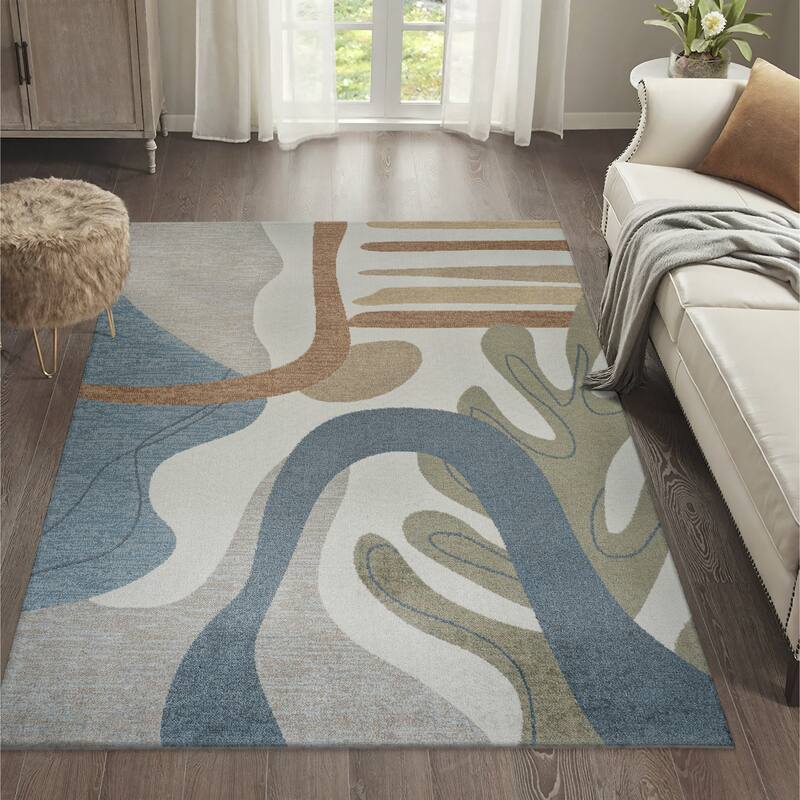 JONATHAN Y Weaver Abstract Glam Botanical Machine-Washable Cream/Multi Area Rug