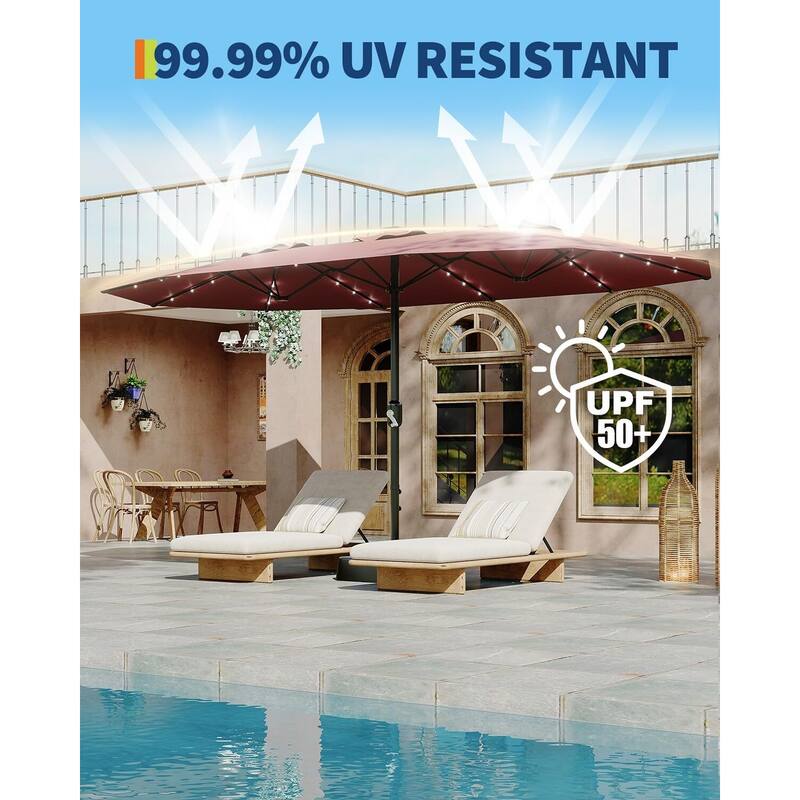 Coromose 15FT Large Patio Umbrella, with Solar Lights, for Deck Poolside Backyard