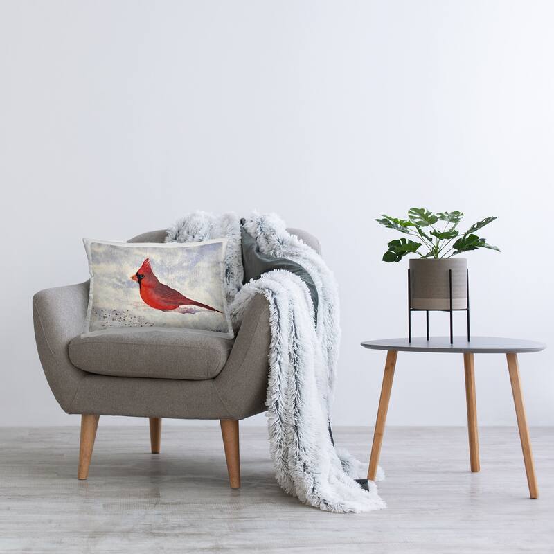 Stupell Red Cardinal in Snow Decorative Printed Throw Pillow Design by Stephanie Fielden