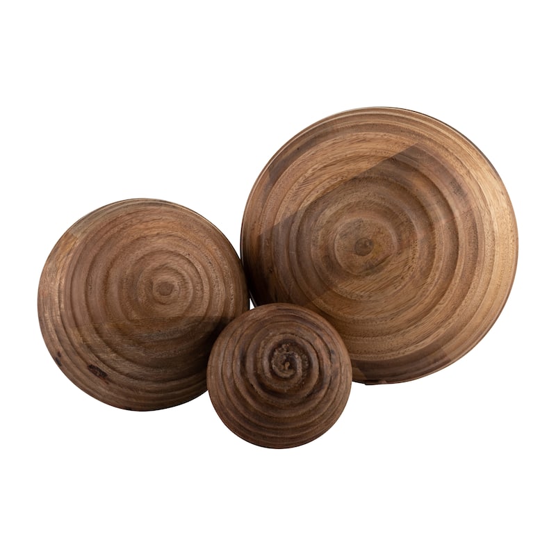 Sagebrook Home Natural Round Brown Ridged Wooden Orb Decor Contemporary Rustic