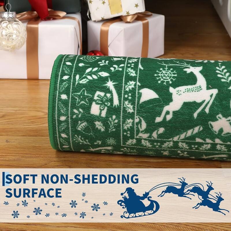 Christmas Non Shedding Xmas Decorative Throw Rug for Living Room, Bedroom, Green