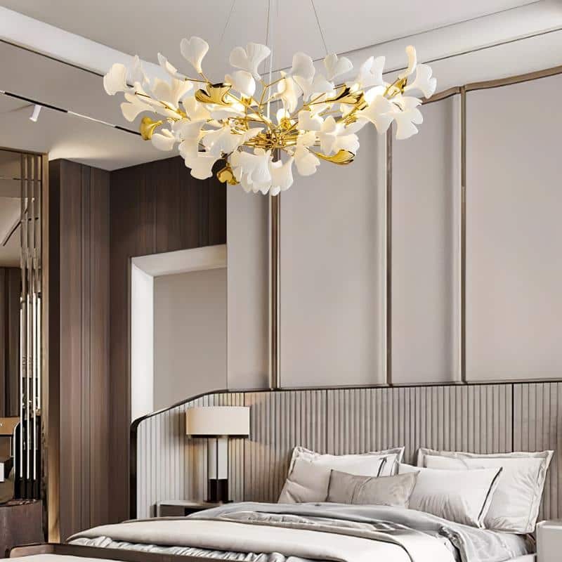 KAYLA Ceramic Ginkgo Leaf 8 -Light L40 Inch Chandelier