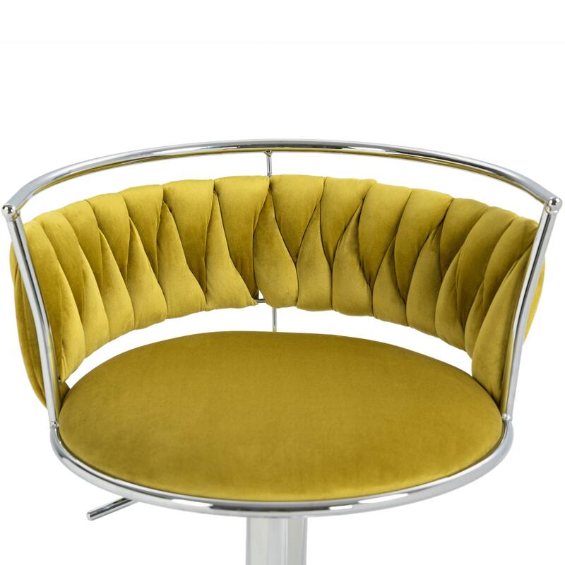 4 Set Modern Velvet Adjustable Swivel Bar Stools with Metal Frame