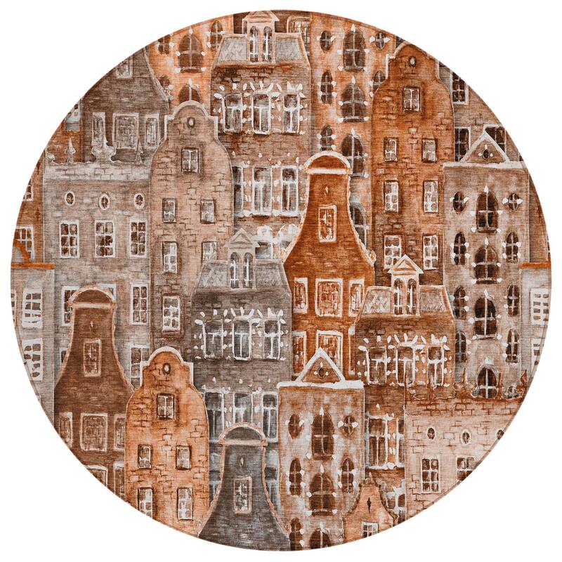 HomeRoots Village Houses Transitional Rectangle Outdoor Rug