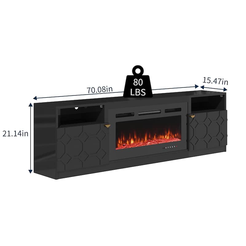 Clihome 36'' Electric Fireplace High Gloss 70'' TV Stand