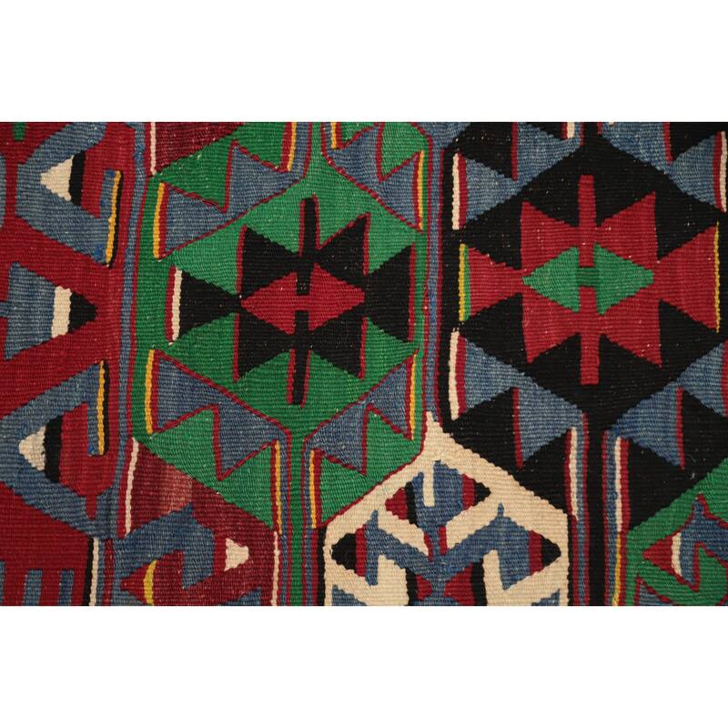 Hand Woven Oriental 100% Wool Carpet Southwestern Tribal Navy Blue & Blues Kilim Area Rug - 8' 11'' X 5' 9''