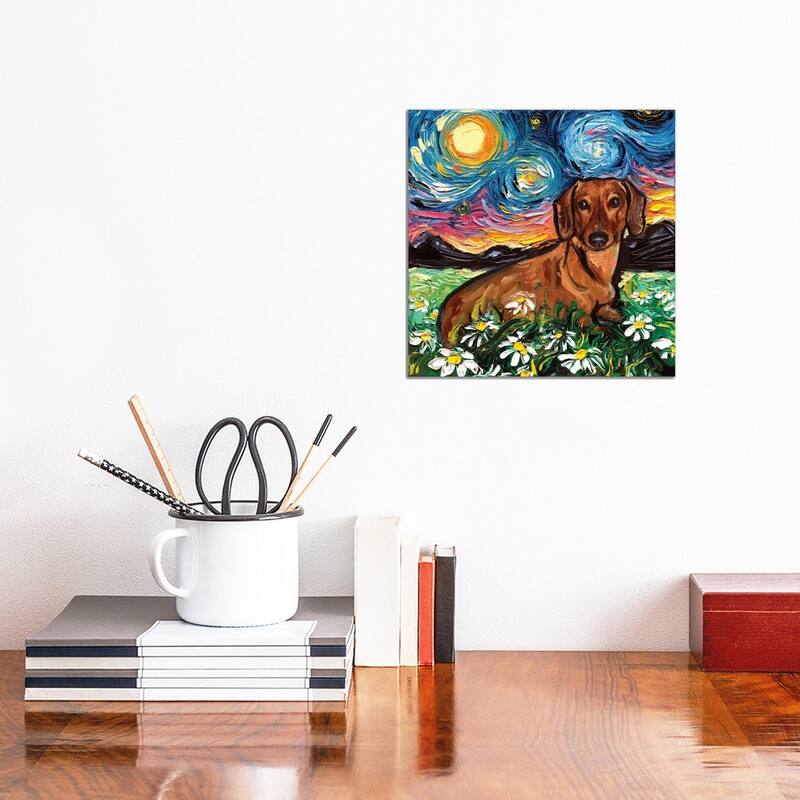 iCanvas "Daisy Dachshund Night" by Aja Trier Canvas Print - 12x12x0.75