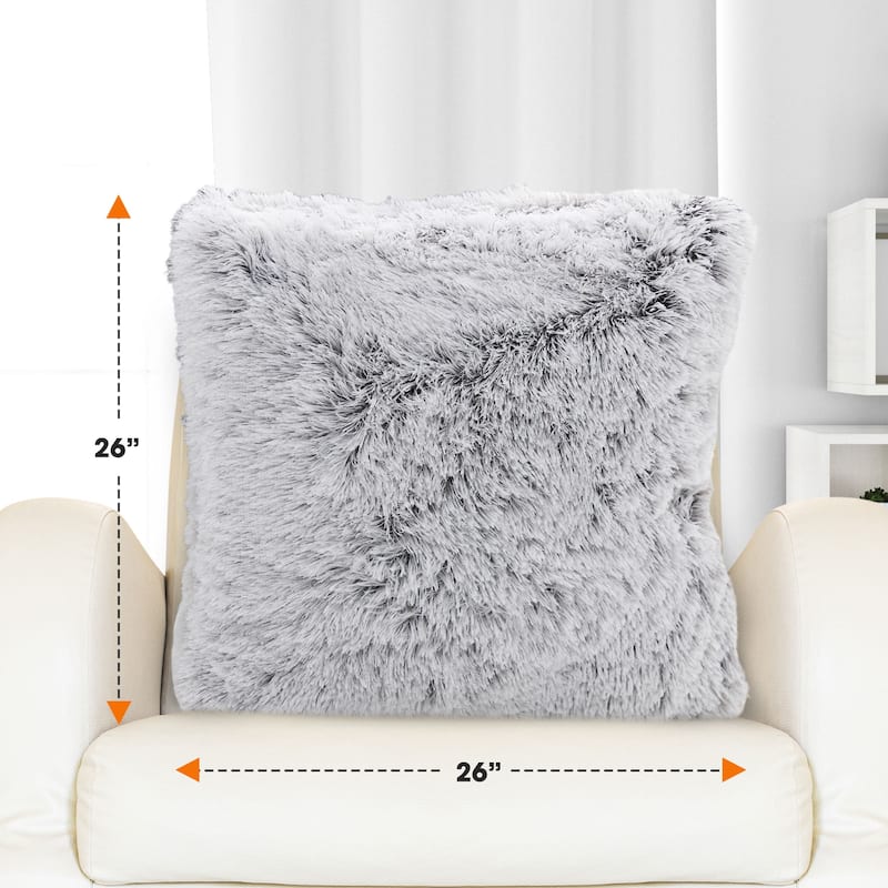 Cheer Collection Super Soft Shaggy Long Hair Throw Pillows Set of 2 Plush Accent Cushions