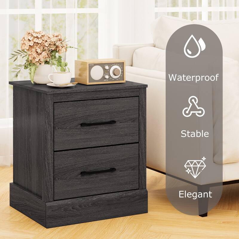 Gymax Set of 2 Drawer Nightstand Bedside Table Compact Sofa End Table