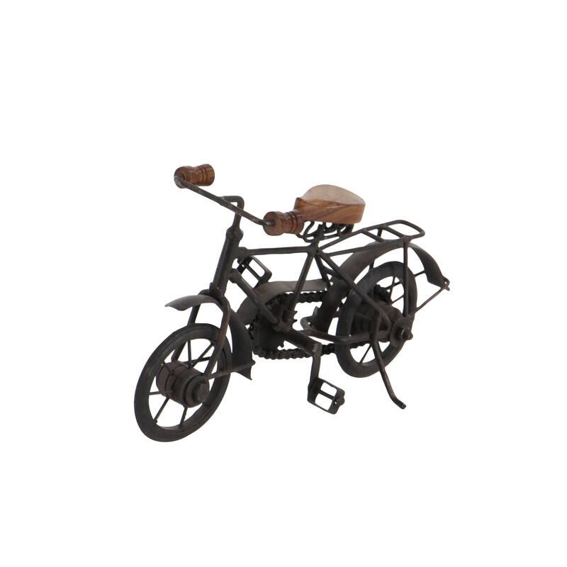 Black Metal Bike Decorative Sculpture with Wood Accents (Set of 2) - 11 x 4 x 7