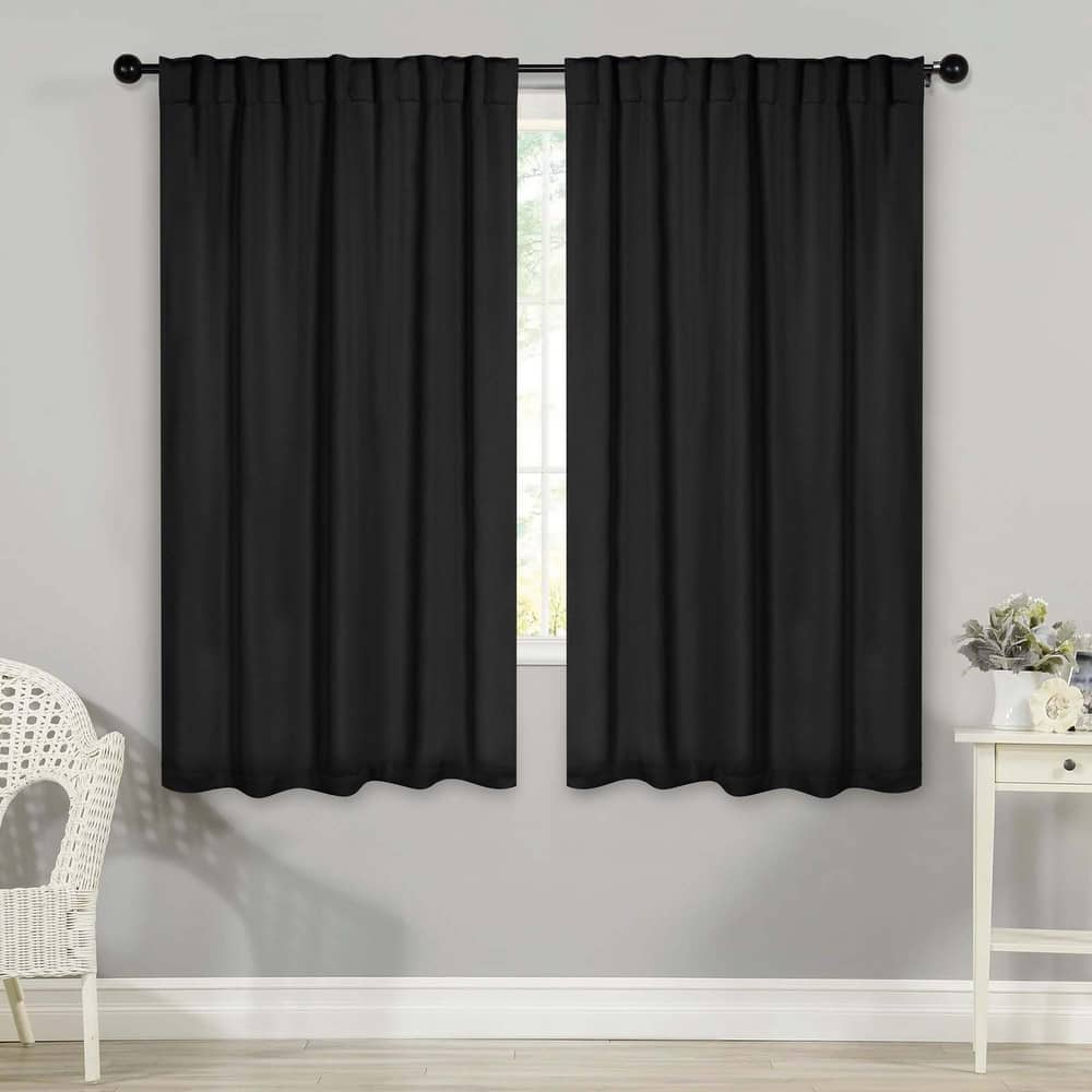 Superior Solid Machine Washable Room Darkening Blackout Curtains with Back Tabs, Set of 2