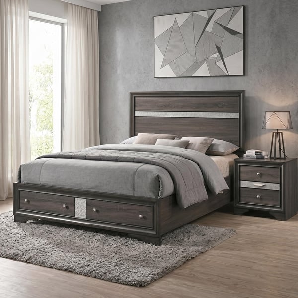 slide 2 of 9, Furniture of America Bara Contemporary Grey Solid Wood 2-Piece Storage Platform Bedroom Set