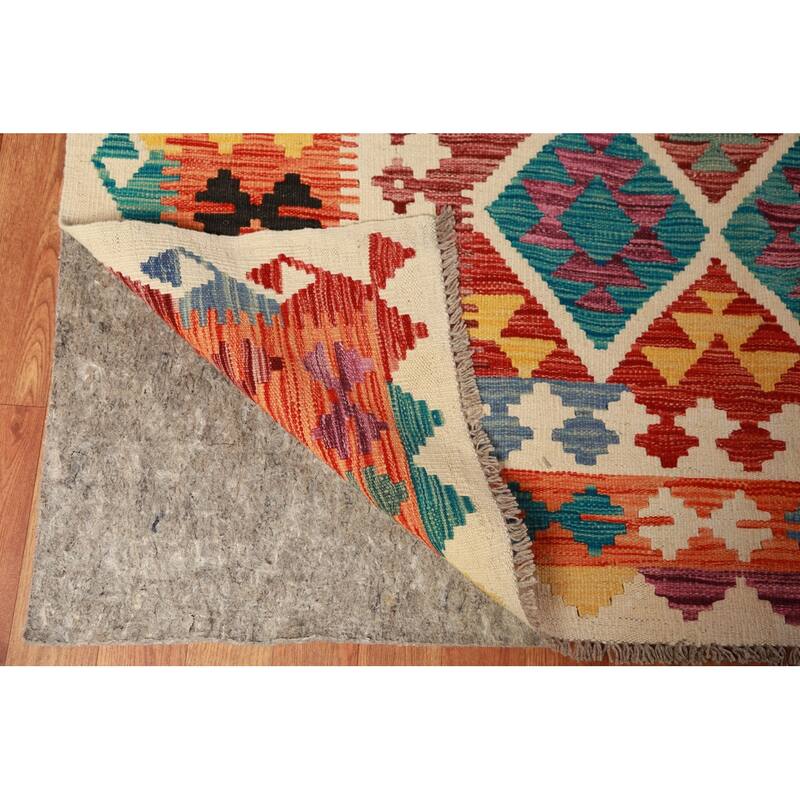 Reversible Kilim Area Rug Hand-Woven Oriental Wool Carpet - 10'3"x 12'6"