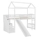 preview thumbnail 4 of 26, Twin Size Loft Bed with House Roof, Storage Steps, Slide, Ladder and Guardrails, Stairway Platform Bed for Kids Boys Girls