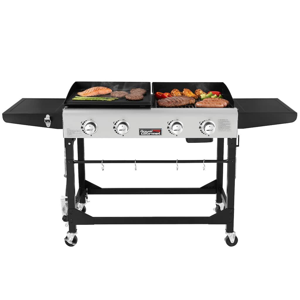 Royal Gourmet 4-Burner Gas Grill and Griddle Combo with Folding Legs