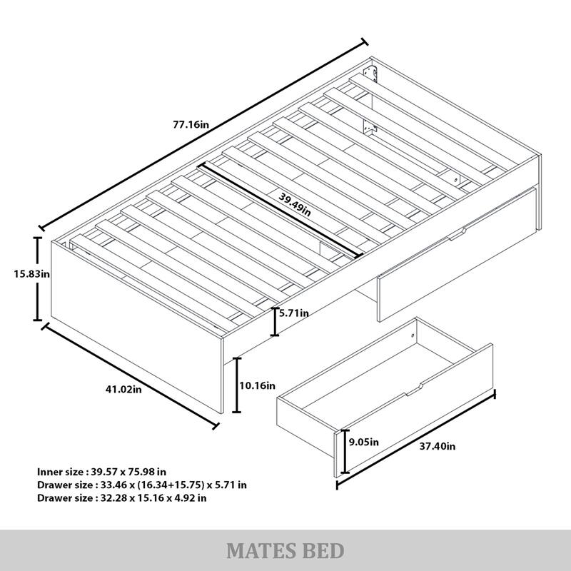 CraftPorch Wooden Twin Mates Bed with Storage