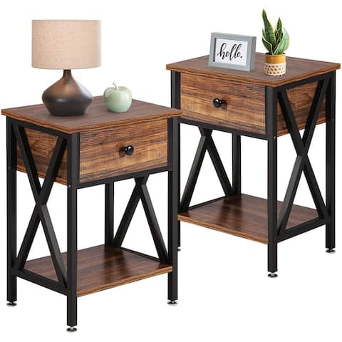 VECELO 1-Drawer Modern Nightstand with Storage Shelves(Set of 2)