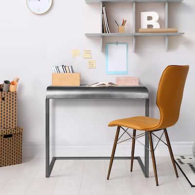 American Art Decor Silver Portable, & Compact C-Shaped Desk