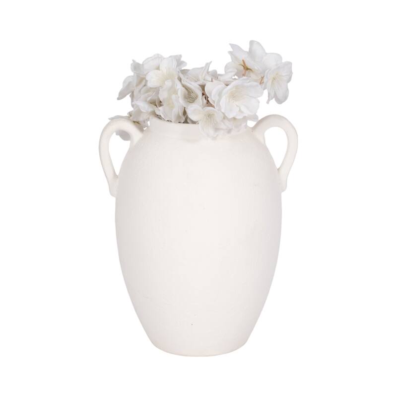 Neutral Ceramic Textured Amphora Jug with Handles Vase - White