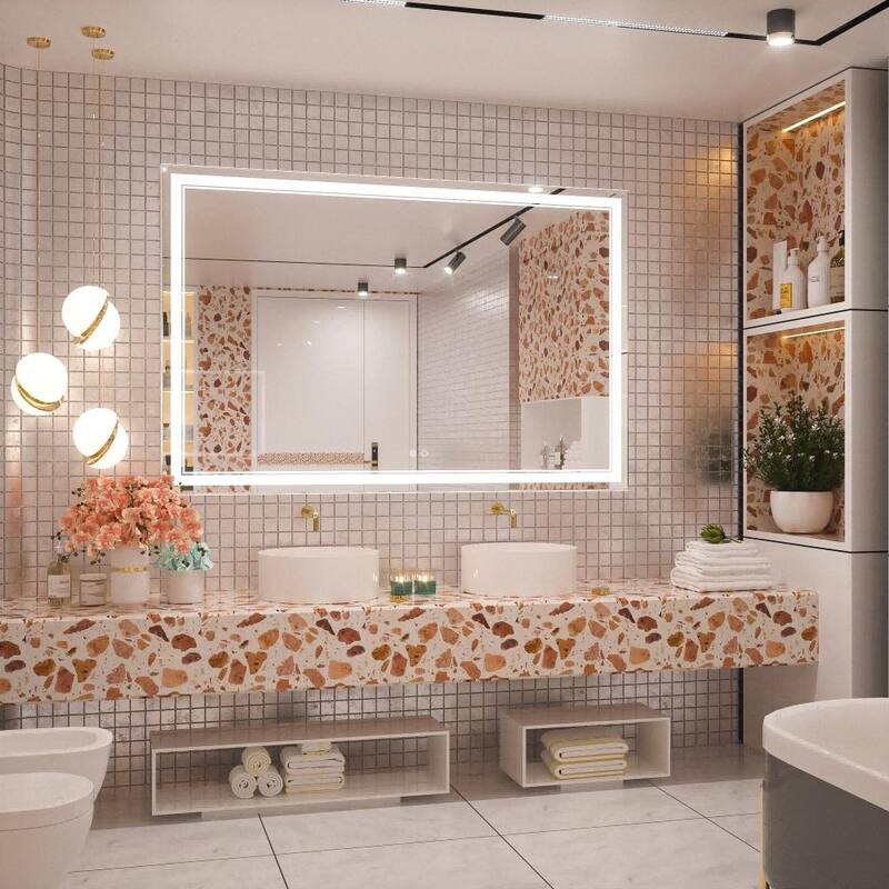 KEONJINN LED Bathroom Vanity Mirror Wall Mounted Anti-Fog Dimmable Mirror