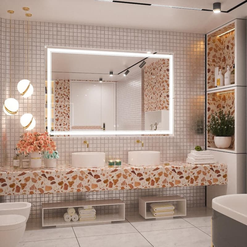 KEONJINN LED Bathroom Vanity Mirror Wall Mounted Anti-Fog Dimmable Mirror