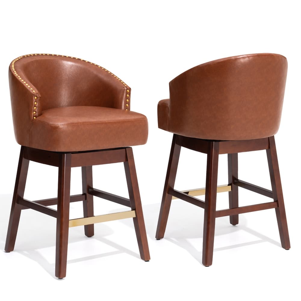 26.4"/31.9"H Height Upholstered Solid Wood Swivel Bar Stools