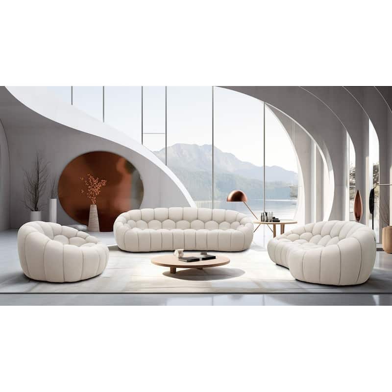 Divani Casa Yolonda Modern Curved Beige Fabric Sofa