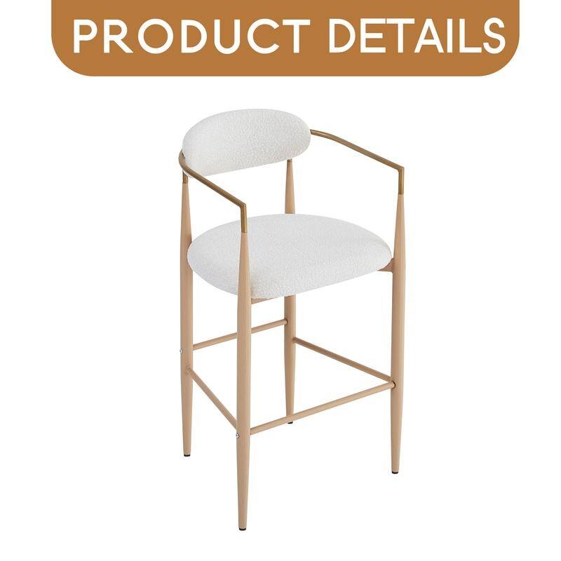 Barstools Set of 2, Counter Height Upholstered Bar Stools with Backs and Iron Legs for Kitchen Island,