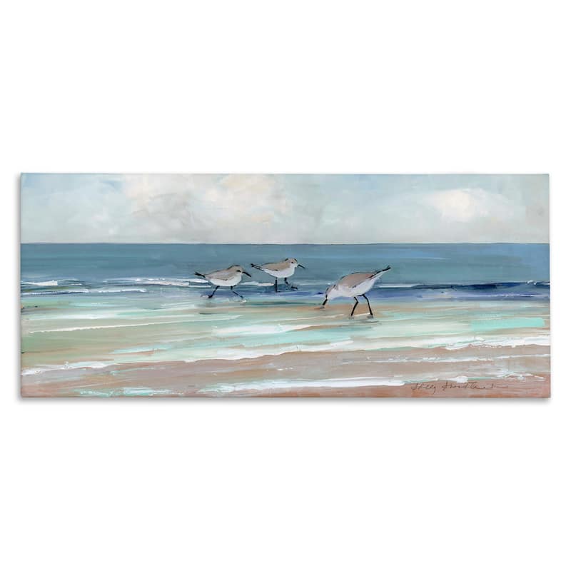 Stupell Panoramic Sandpipers Birds Shoreline Ocean Landscape Painting Canvas Wall Art - 20 x 48