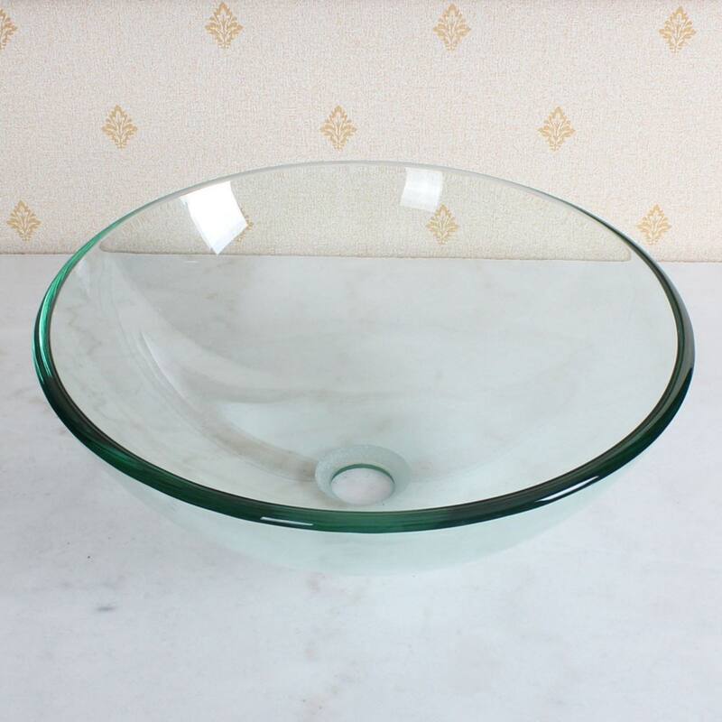 ELITE Bathroom Clear Round Glass Vessel Sink & Chrome Finish Waterfall Faucet Combo
