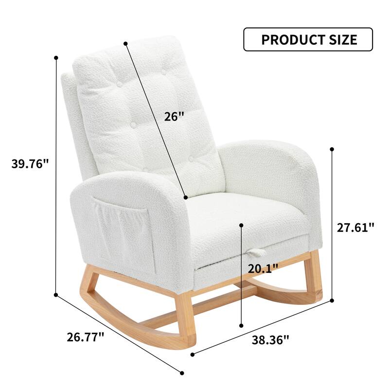 Modern 26.77" High Back Upholstered Rocking Chair with Footrest and Rubber Wood Legs
