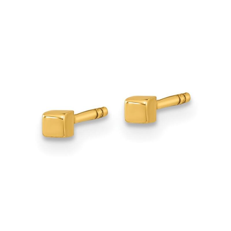 Curata 14k Yellow Gold Small 2mm Polished Cube Post Earrings