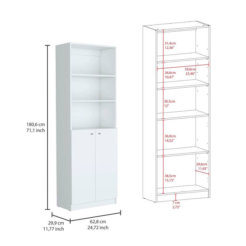 2 Piece 2 Piece Home Bookcase Set, 42" Wide with 8 Shelves and Double Door Cabinet, Living Room Set
