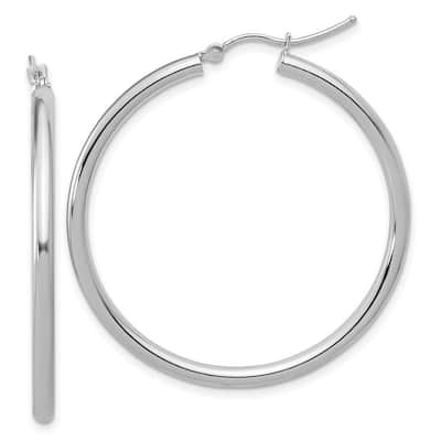 Curata 14k White Gold Polished Lightweight Tube Hoop Earrings - 41x42mm