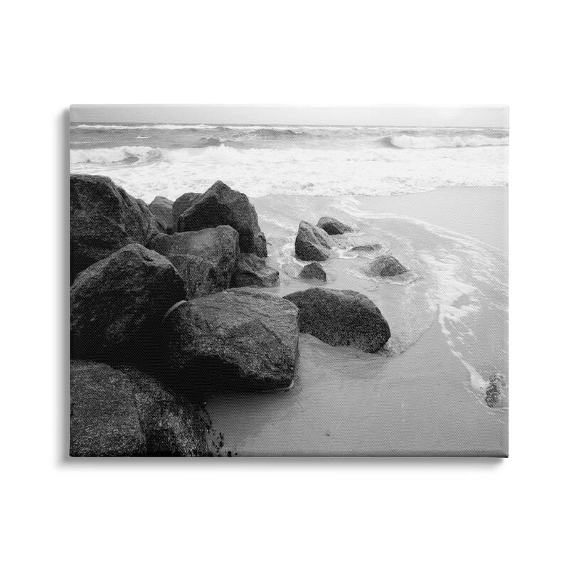 Stupell Incoming Tide Nautical Beach Coast Black White Photography Canvas Wall Art - 36 x 48