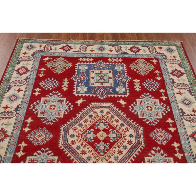 Oriental Red Kazak Area Rug Handmade Wool Carpet - 5'2" x 6'7"