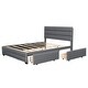 preview thumbnail 18 of 19, Queen Size Upholstered Platform Bed with Twin Size Trundle Storage Bed Frame and 2 Drawers for Kids Teens Adults