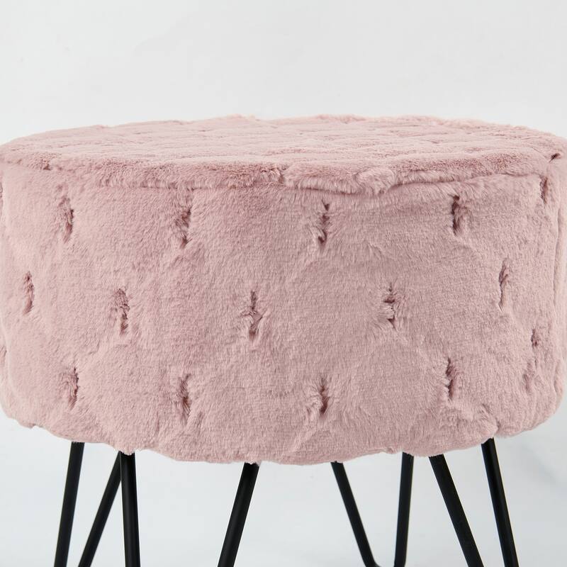 Jacquard Solid Fauxfur Round Ottoman