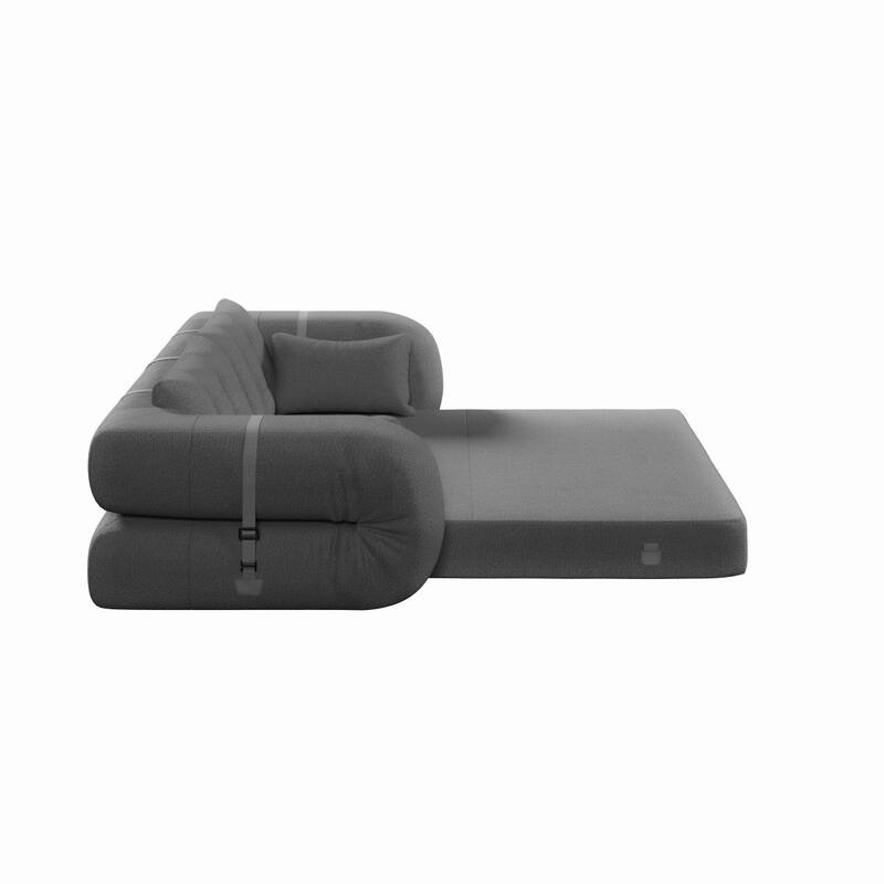78.7" Teddy Fabric Multi-Functional Foldable 3-in-1 Sofa Bed with Pillows, Lazy Sofa Couch