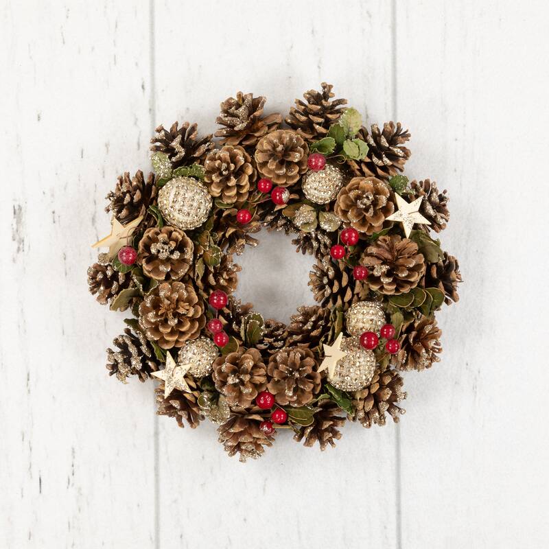 Glittered Pine Cone Berry Artificial Christmas Wreath, 12-Inch, Unlit