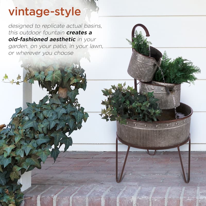 Alpine Corporation 3-Tier Vintage Tubs and Planters Fountain, 33" High