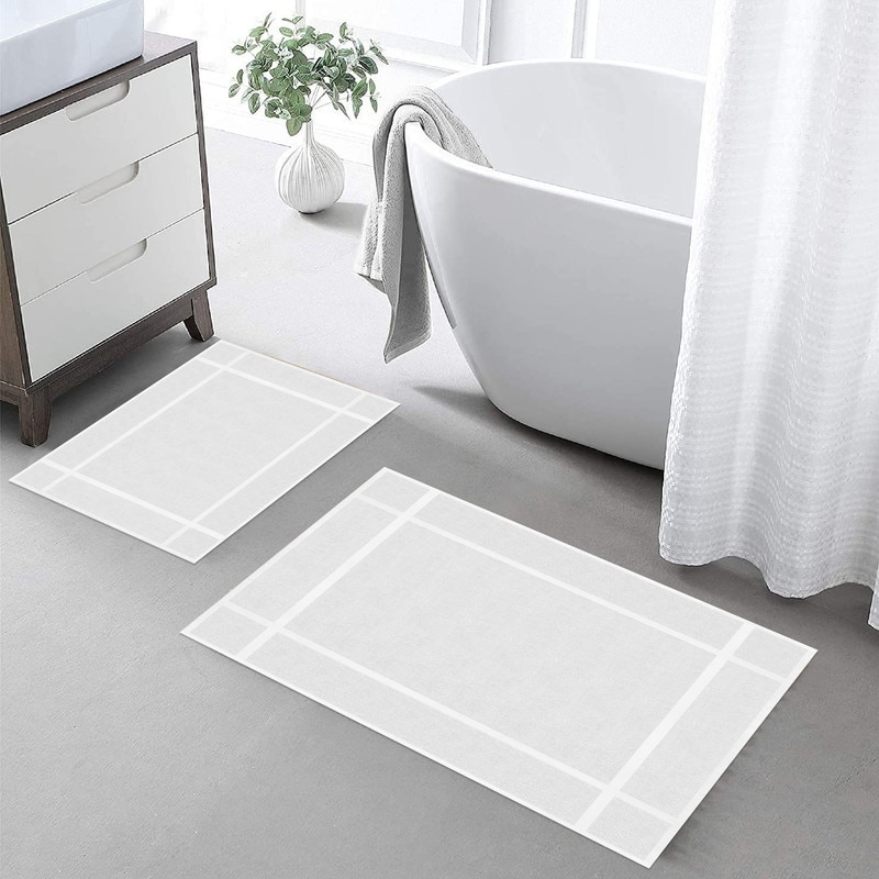 White Classic Luxury Bath Mat Floor Towel Set - Absorbent Cotton Hotel