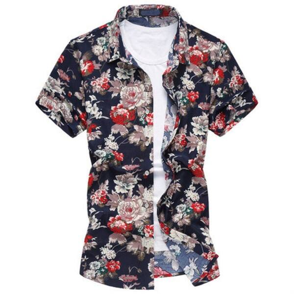 Shop Men Flower Casual Button Down Short Sleeve Shirt Overstock 27176122