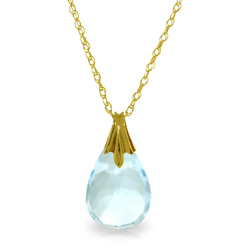 3 Carat 14K Solid Gold Your Voice Blue Topaz Briolette Necklace - 18 Inch - Yellow